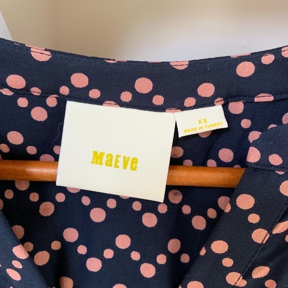 Anthropologie Maeve Navy Polka Dot Button Down Size XS - Picture 5 of 6
